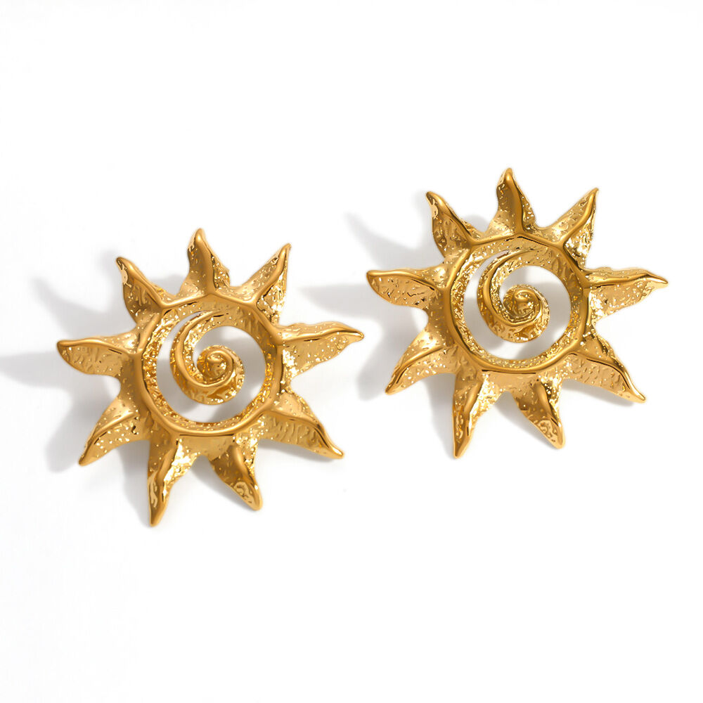 Classic Series Simple Sun Stainless Steel Waterproof Gold Color Women's Stud Earrings h5 Picture4