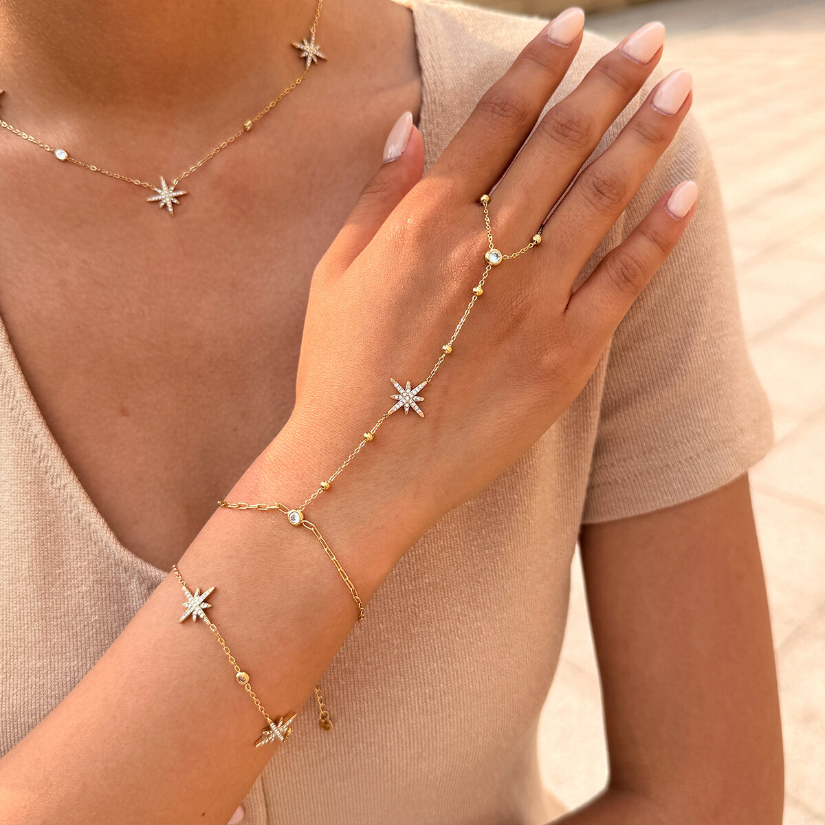 Simple Series Daily Star Stainless Steel Waterproof   Gold Color  Women's Bracelets Sets