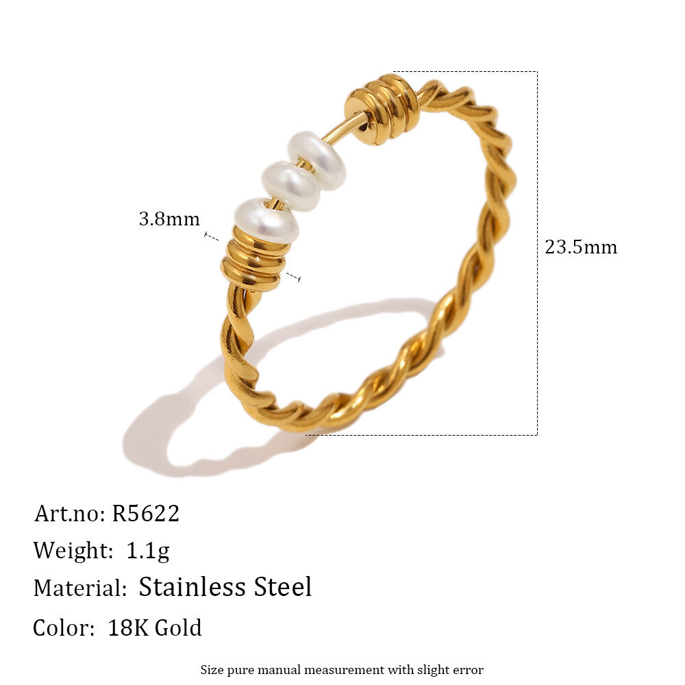 Retro-Ringe aus wasserdichtem Edelstahl in Goldfarbe mit Perlen 