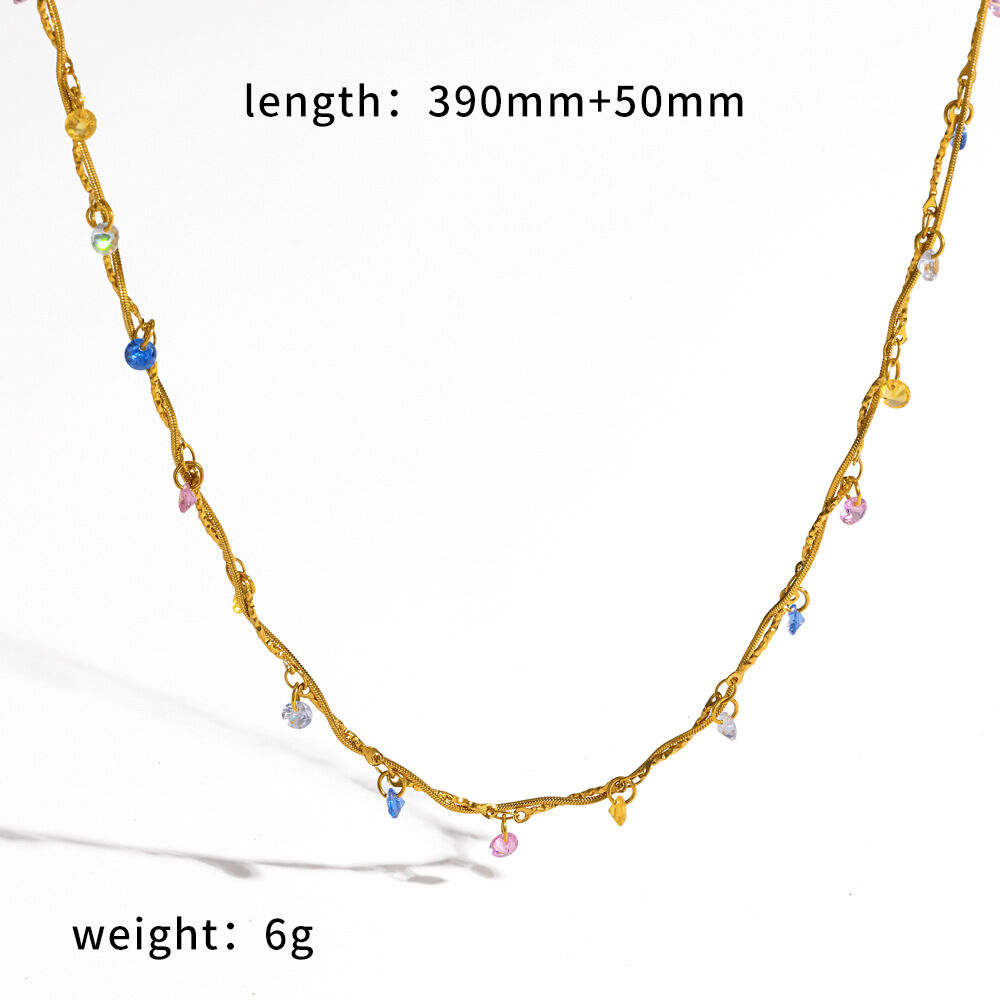 Stainless Steel Waterproof Gold Color Rhinestone Women's Necklaces Sets h5 