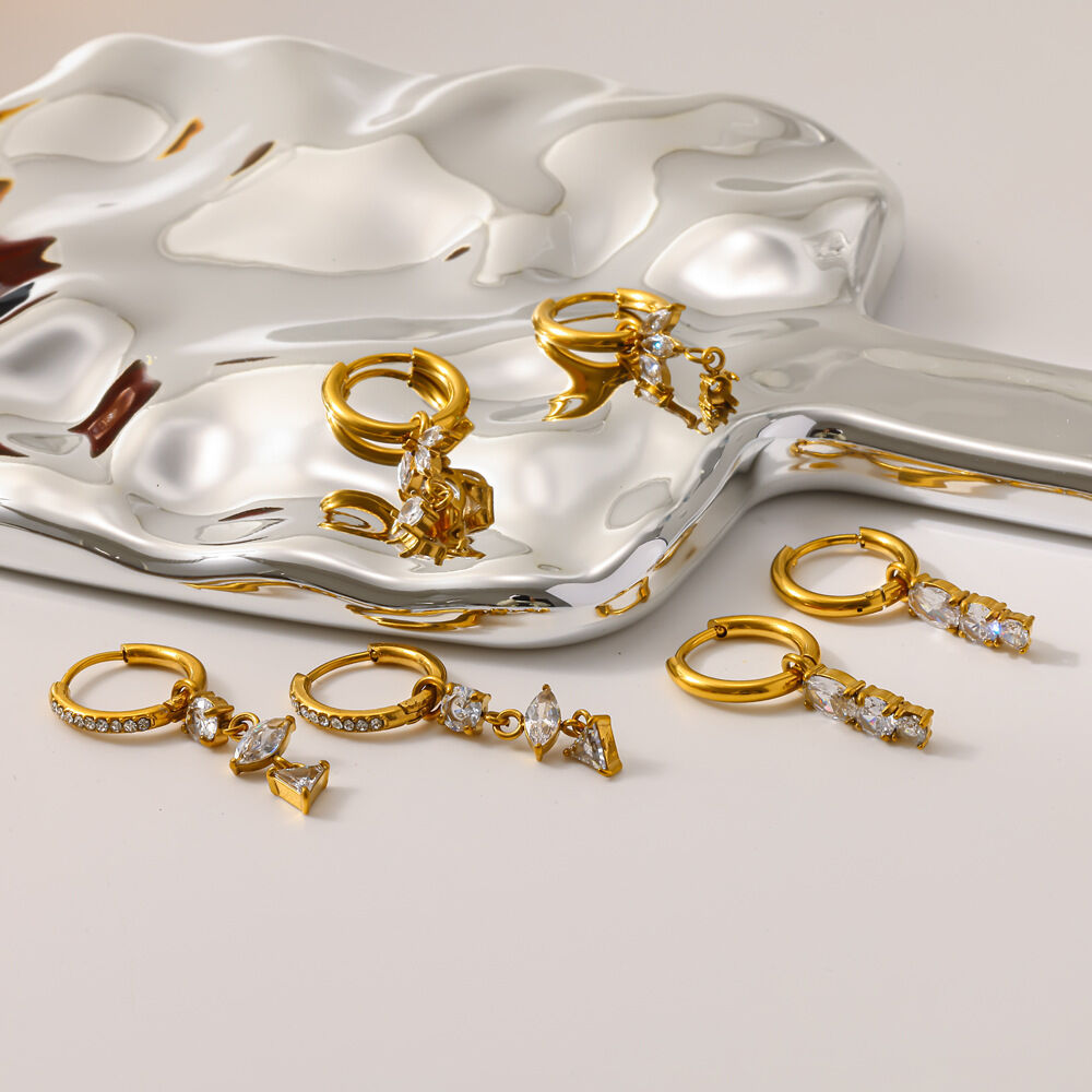 Pendientes colgantes elegantes de acero inoxidable color dorado, de la serie Simple, para mujer. h5Imagen3