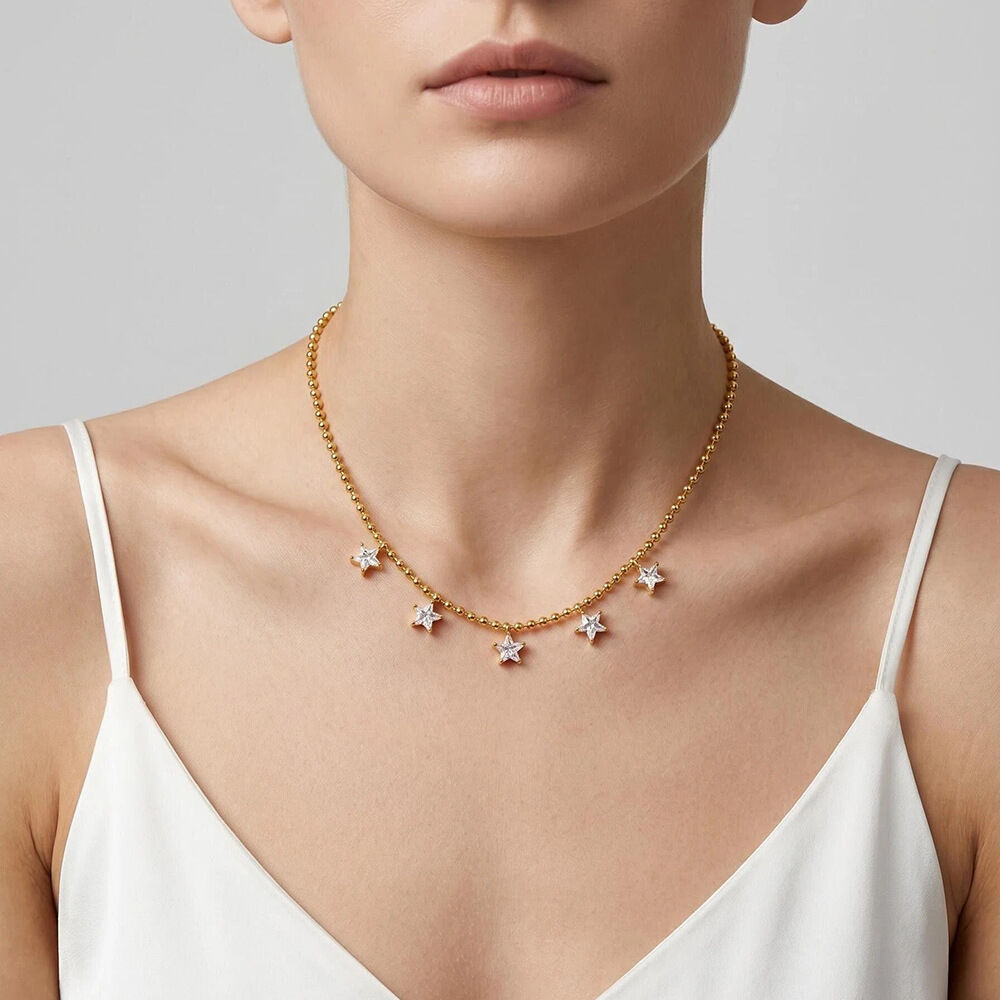 Luxurious Series Elegant Star Stainless Steel Waterproof Gold Color Zircon Women's Pendant Necklaces h5Picture2