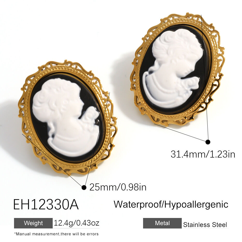 Classic Series Daily Figure Stainless Steel Waterproof   Gold Color  Women's Stud Earrings 