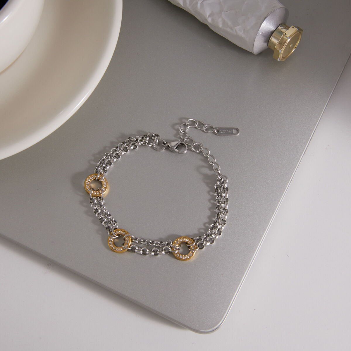 Punk Chain Circle Stainless Steel Waterproof Rhinestone Women's Chain Bracelets Picture4