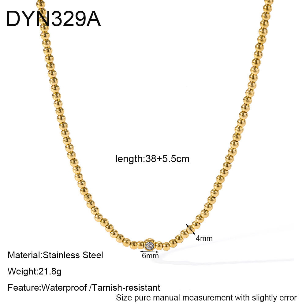 Beads Stainless Steel Waterproof Gold Color Zircon Women's Beaded Necklaces 
