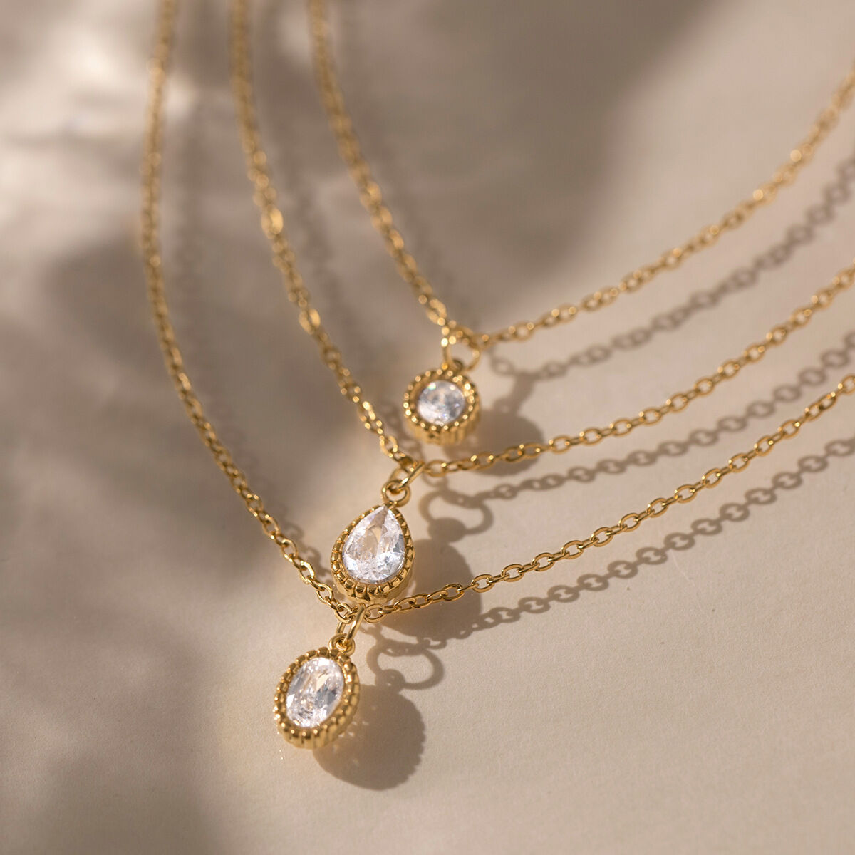 Simple Series Daily Droplet Chain Stainless Steel Waterproof Gold Color Zircon Women's Layered Necklaces h5Picture4