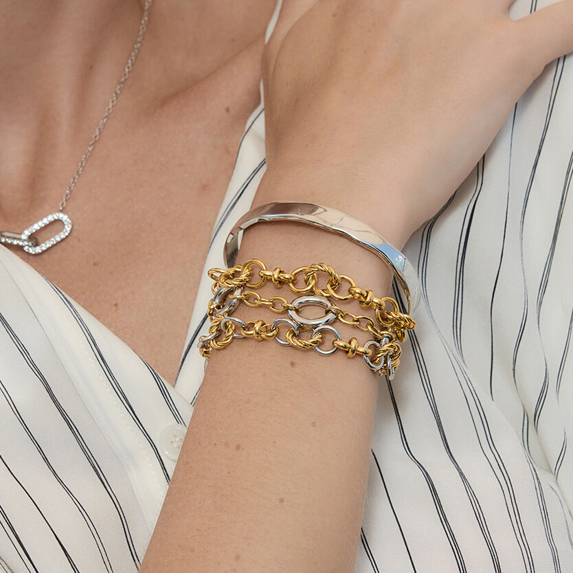 Pulseras de cadena para mujer de la serie Simple, estilo casual, con diseño de patchwork y círculos, de acero inoxidable, resistentes al agua y color dorado. 2