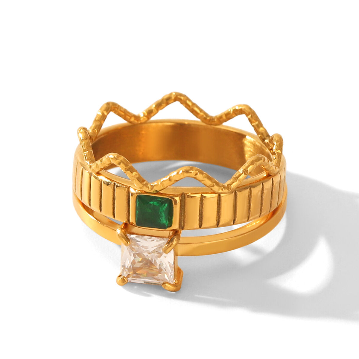 Luxury Simple Daily Solid Color Circle Lines Stainless Steel Waterproof   Gold Color  Zircon Women's Gemstone Rings Picture6