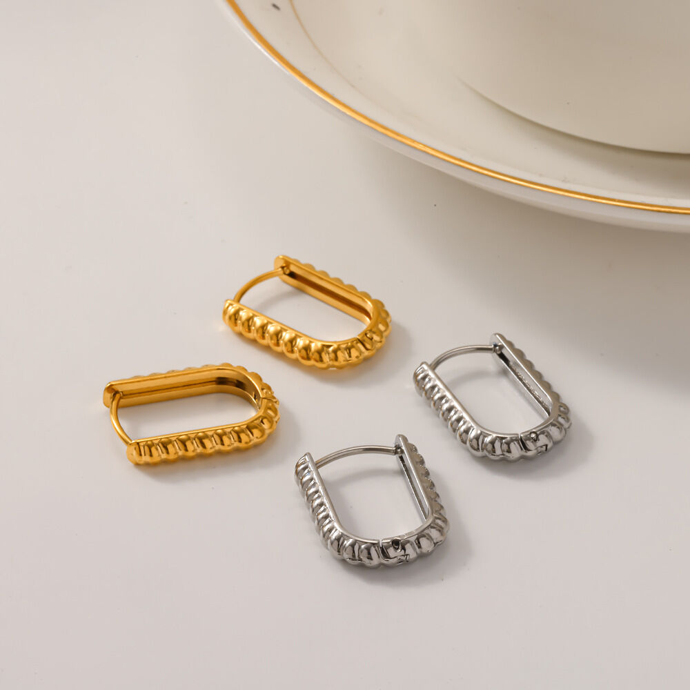 Classic C-shape Stainless Steel Waterproof Gold Color Women's Hoop Earrings
