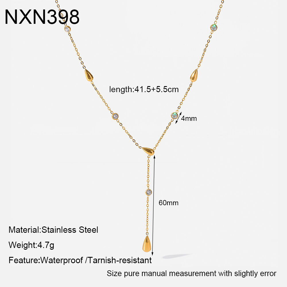 Simple Droplet Shape Stainless Steel Waterproof Gold Color Zircon Women's Pendant Necklaces h5 