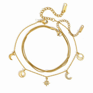 Simple Series Retro Sun Moon Stainless Steel Waterproof Gold Color Anklets h5 Picture5