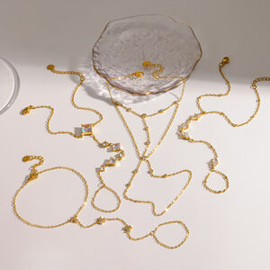 Luxuriöse, wasserdichte Damenhandkette aus Edelstahl in Goldfarbe mit Strasssteinen h5 Bild3