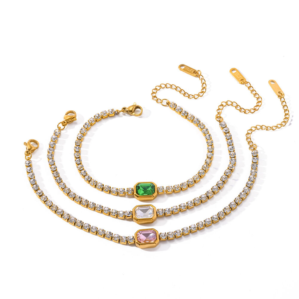 Stainless Steel Waterproof Gold Color Zircon Women's Chain Bracelets h5Picture4