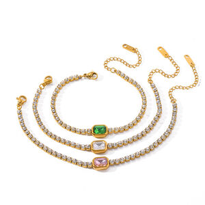 Stainless Steel Waterproof Gold Color Zircon Women's Chain Bracelets h5 Picture4