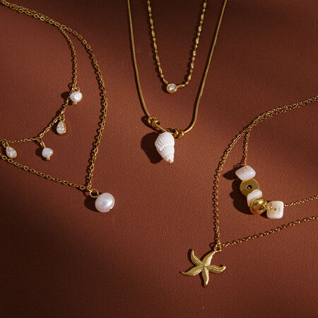 Romantic Cute Irregular Shape Shell Starfish Stainless Steel Waterproof Gold Color Women's Pendant Necklaces