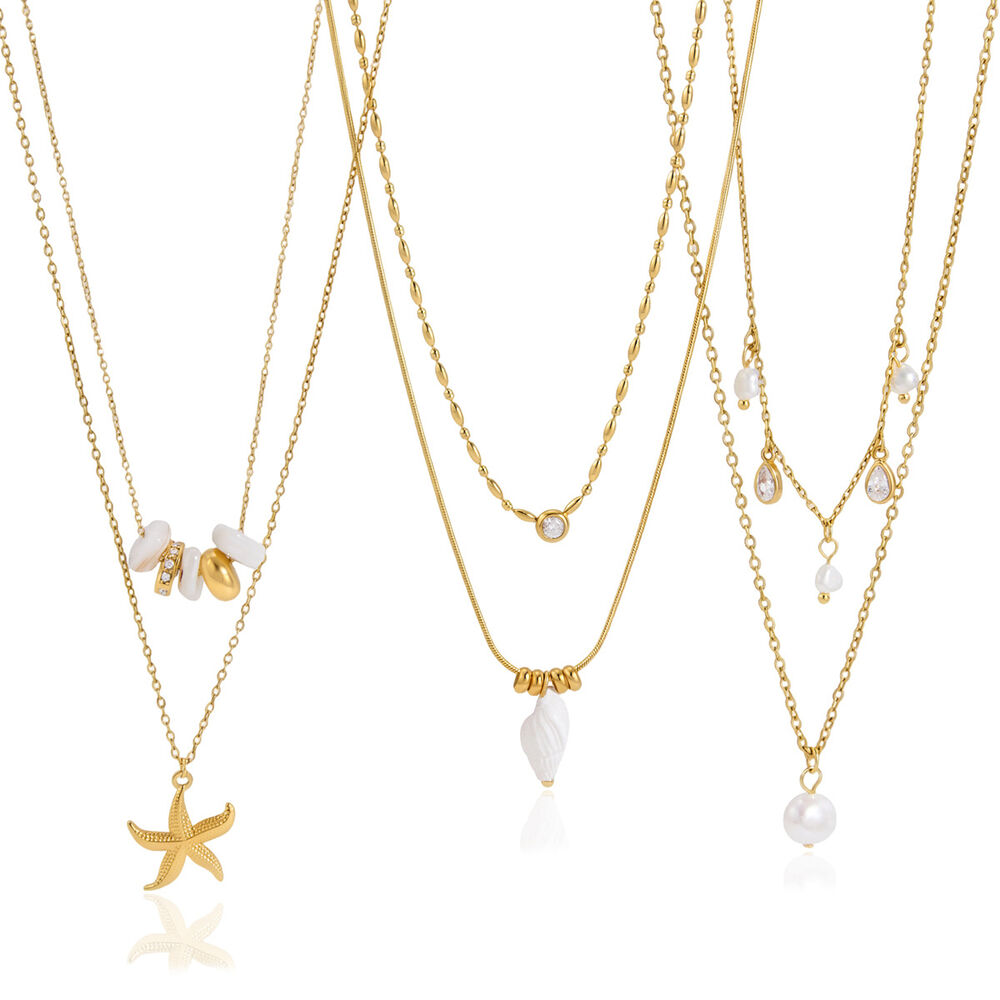 Collares con colgante para mujer, románticos, bonitos, con forma irregular de concha y estrella de mar, de acero inoxidable, impermeables y de color dorado. h5Imagen5