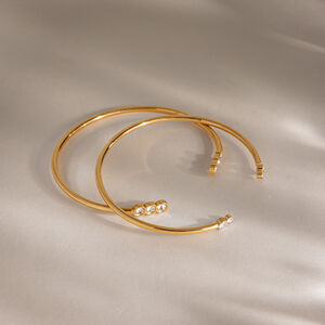 Simple Solid Color Circle Stainless Steel Waterproof Gold Color Zircon Women's Cuff Bracelets h5 Picture2