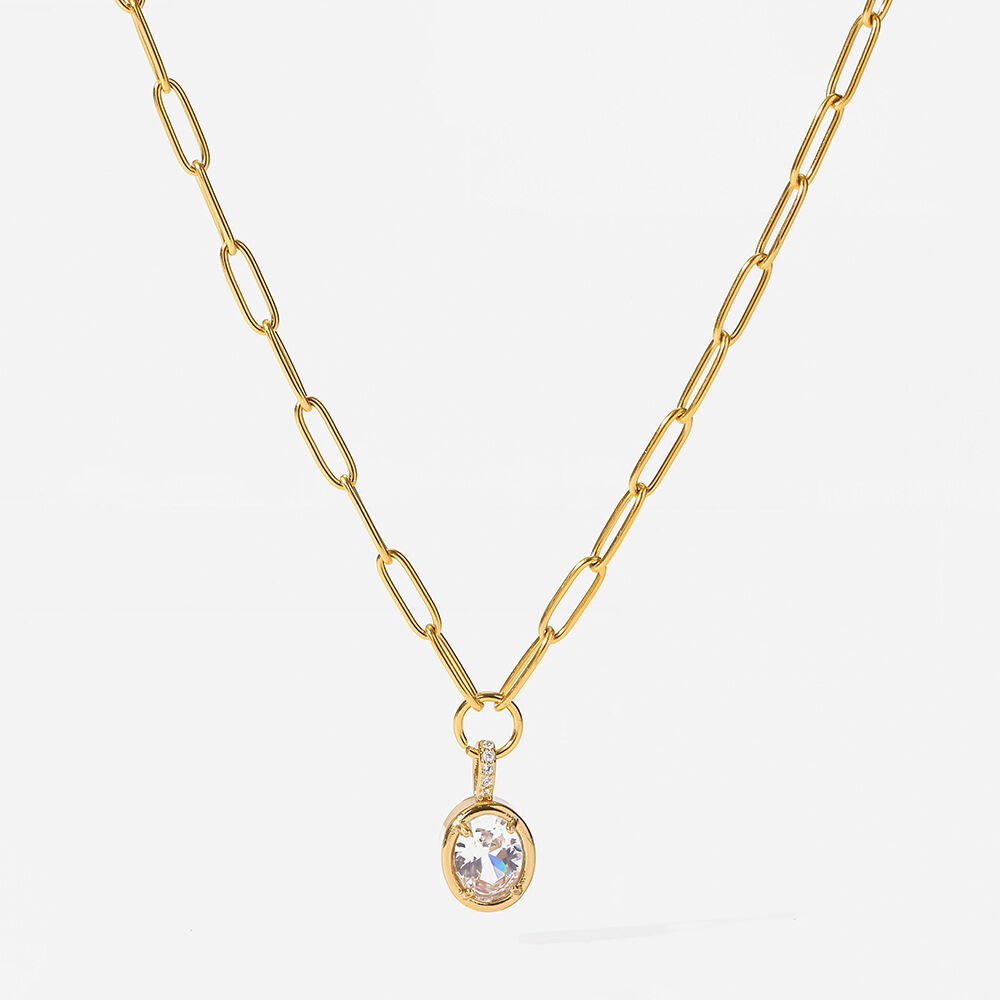 Luxurious  Elegant Ellipse Shape Stainless Steel Waterproof   Gold Color  Zircon Women's Pendant Necklaces h5 Picture4