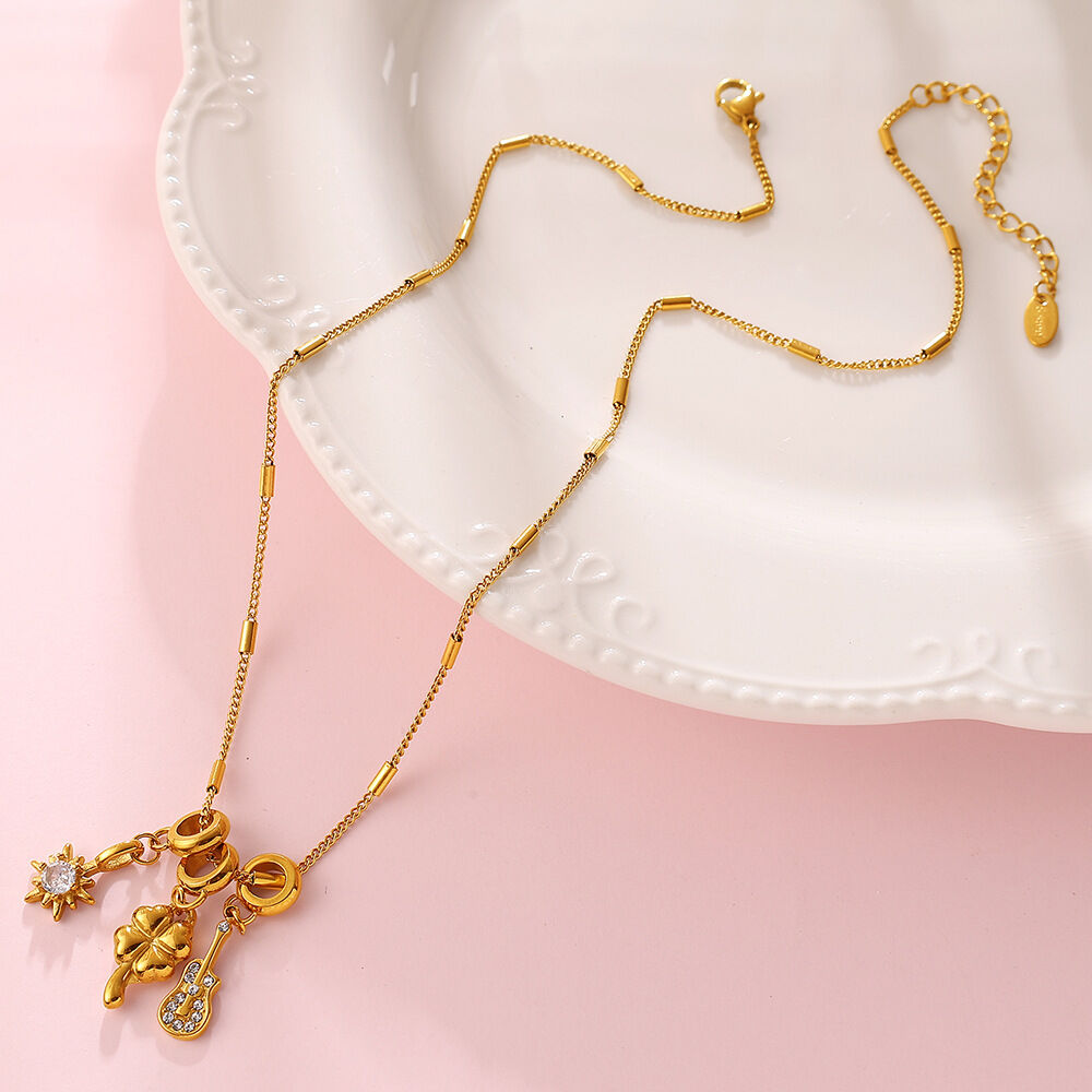 Stainless Steel Waterproof Gold Color Rhinestone Women's Pendant Necklaces Picture3