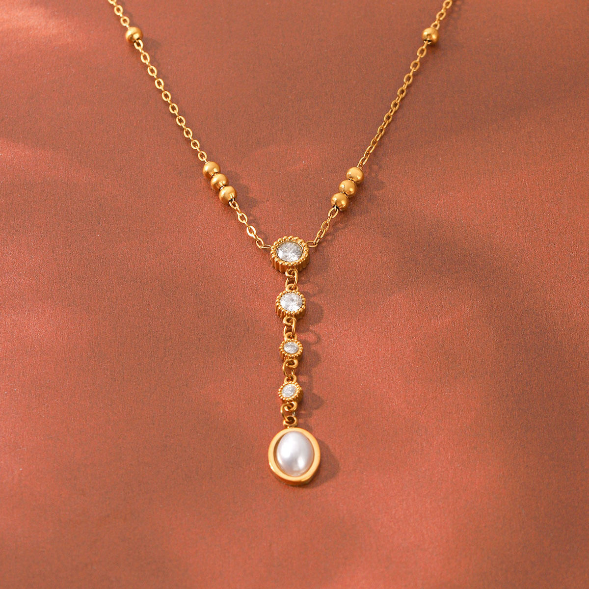 Simple Series Daily Chain Stainless Steel Waterproof   Gold Color  Zircon  Women's Pendant Necklaces h5 Picture4