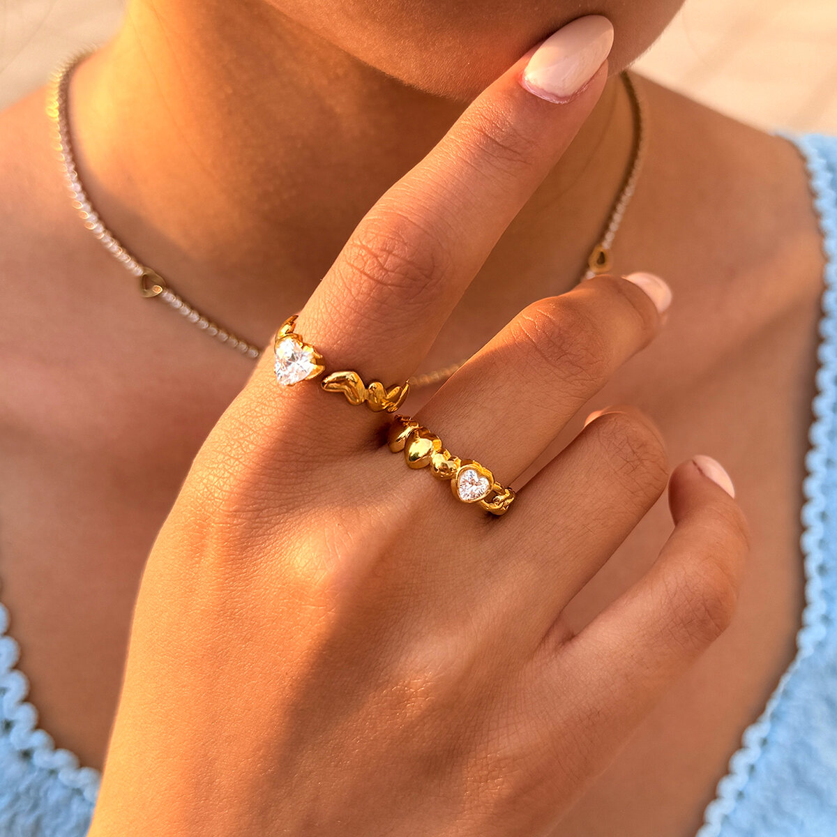 Simple Series Daily Heart Stainless Steel Waterproof  Gold Color  Zircon Women's Ring Sets h5 Picture4