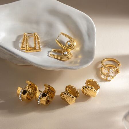Rectangle Stainless Steel Waterproof Gold Color Zircon Women's Hoop Earrings