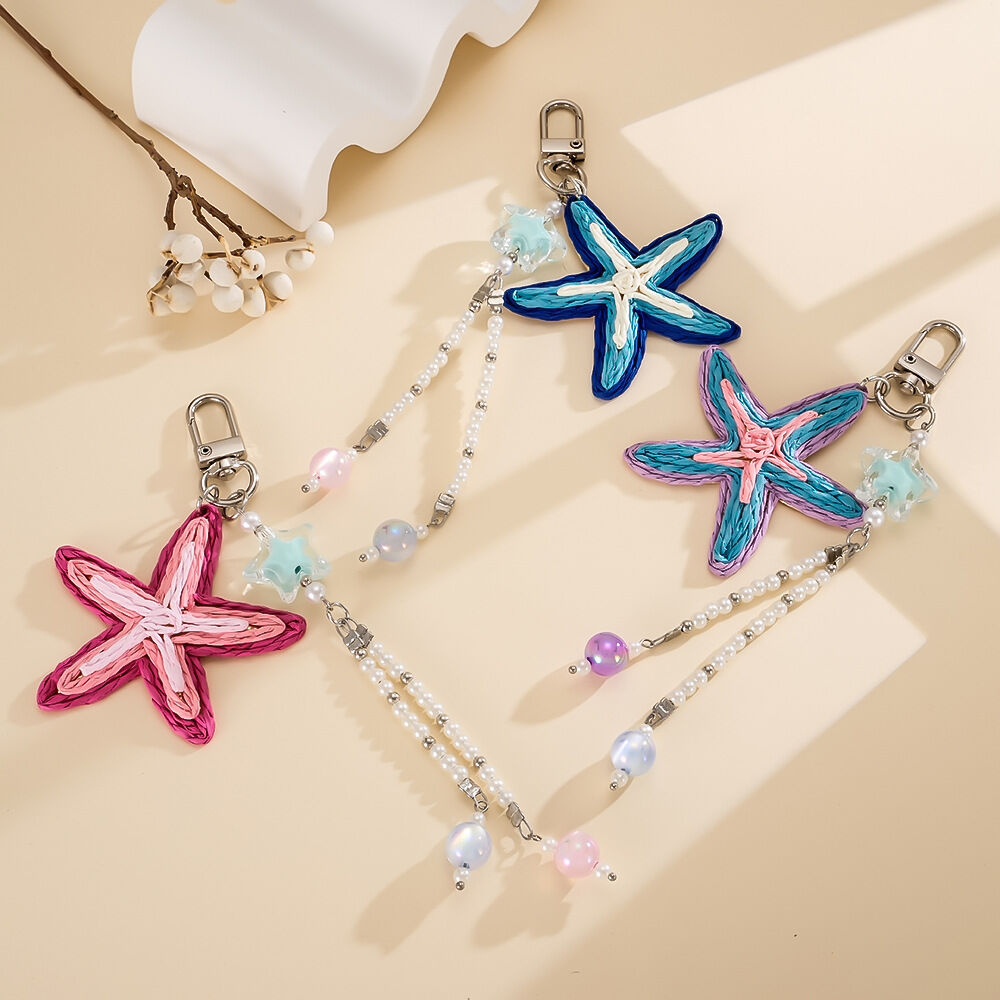 Simple Series Vacation Oceanic Style Beads Woven Starfish Raffia Bag Charms