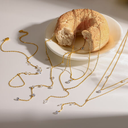Y-shape Stainless Steel Waterproof Gold Color Rhinestone Women's Chain Necklaces