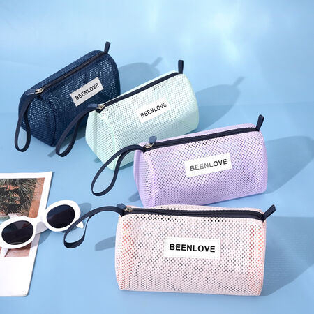 Simple Series Daily Solid Color Hollowed-Out Woven Polyester Makeup Bags 2