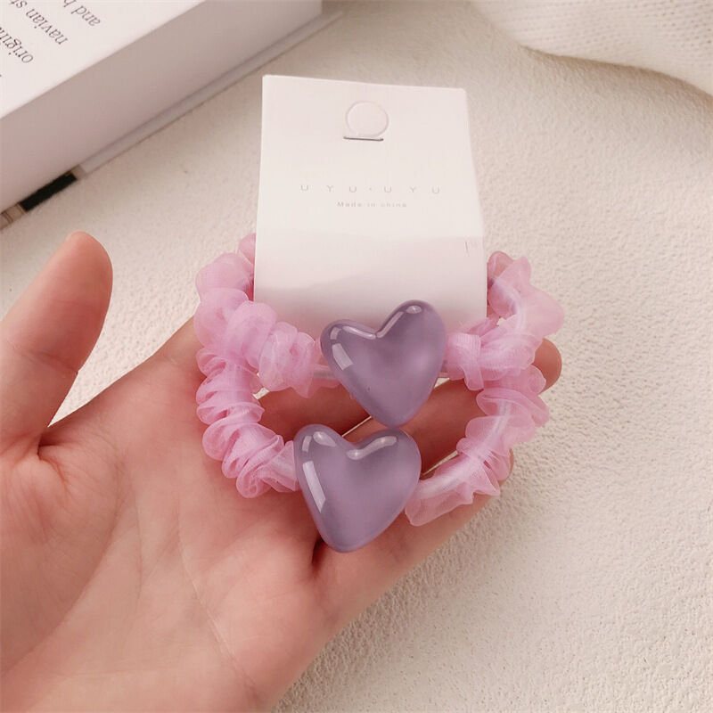 Romantic Series Sweet Heart Solid Color Acrylic Hair Ties h5