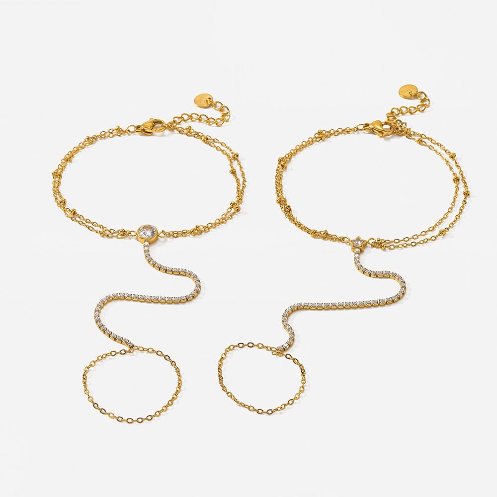 Chaîne de poignet élégante et luxueuse pour femme, en acier inoxydable doré, forme géométrique étoile, ornée de zircon et d'une étanchéité parfaite. h5 Image4