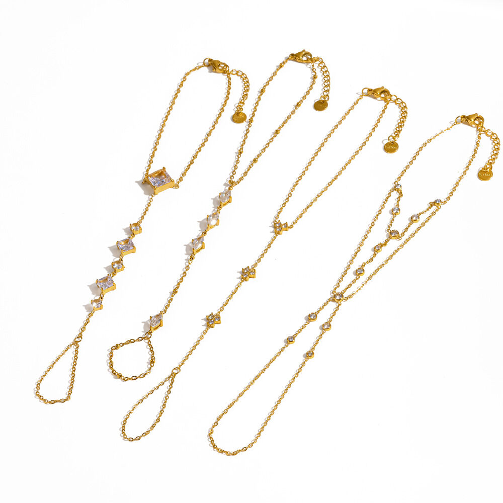 Luxuriöse, wasserdichte Damenhandkette aus Edelstahl in Goldfarbe mit Strasssteinen h5Bild4