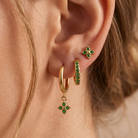 Elegant Clover Stainless Steel Waterproof Gold Color Zircon Women's Earring Sets