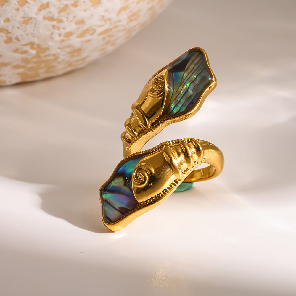 Luxuriöse, unregelmäßig geformte Retro-Ringe aus wasserfestem Edelstahl in Goldfarbe h5Bild2