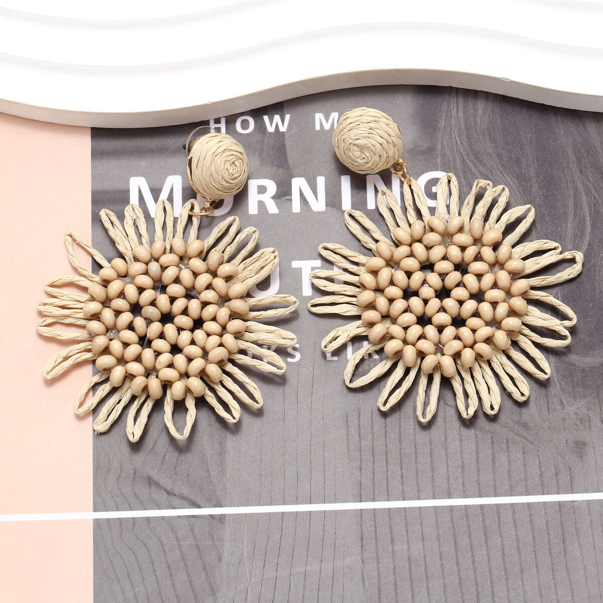 Romantic Series Vacation Flower Beads Raffia Women's Drop Earrings Picture3