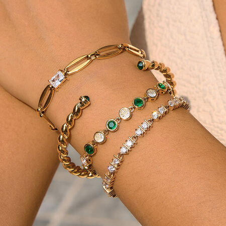 Luxurious Retro Twist Patchwork Chain Stainless Steel Waterproof Gold Color Zircon Women's Chain Bracelets