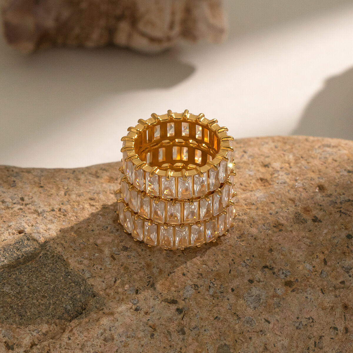 Stainless Steel Waterproof Gold Color Zircon Gemstone Rings Picture4