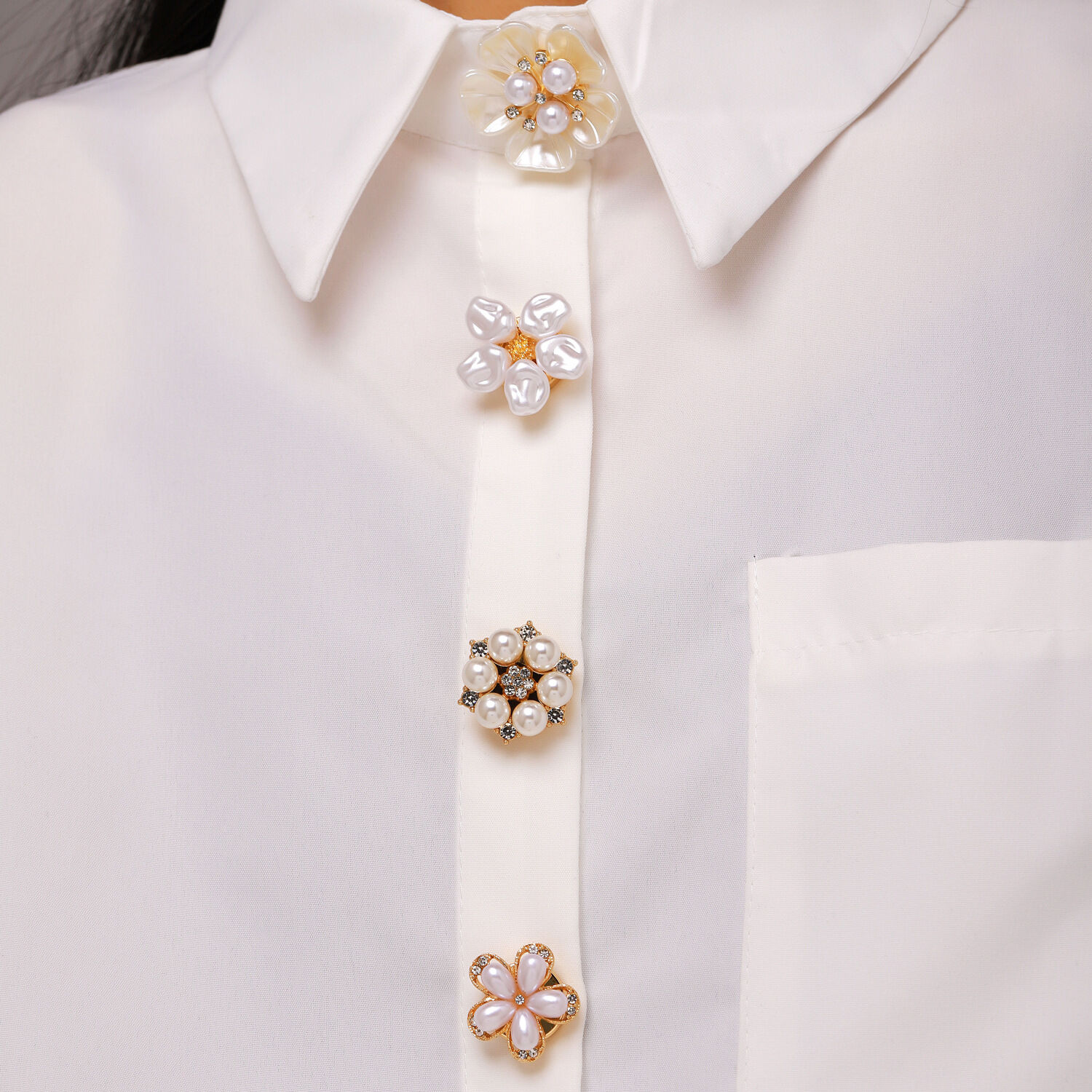 Gemelli Simple Series Daily Flower in lega con strass e perle artificiali 2
