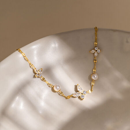 Romantic Series Sweet Butterfly Stainless Steel Waterproof Gold Color Zircon Women's Chain Bracelets 2