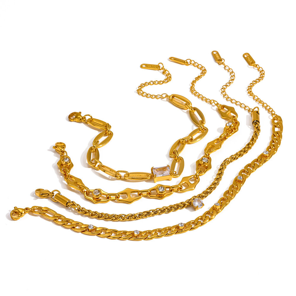 Luxurious Stainless Steel Waterproof Gold Color Rhinestone Women's Chain Bracelets h5Picture4