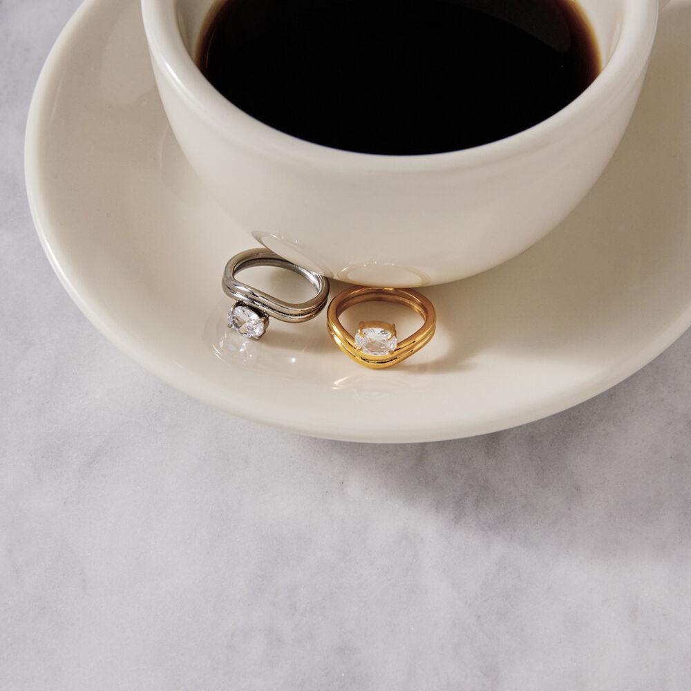 Simple Stripe Stainless Steel Waterproof Gold Color Zircon Women's Gemstone Rings Picture4