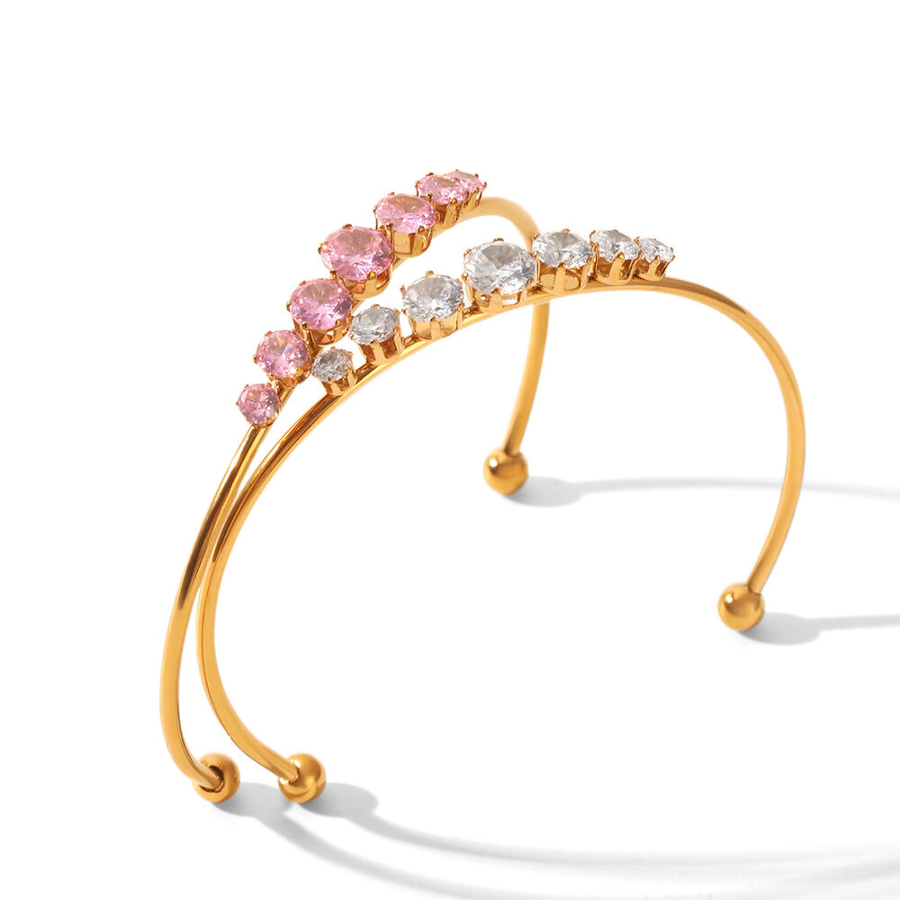 Simple Series Daily Lines Stainless Steel Waterproof Gold Color Zircon Women's Bangles h5Picture6