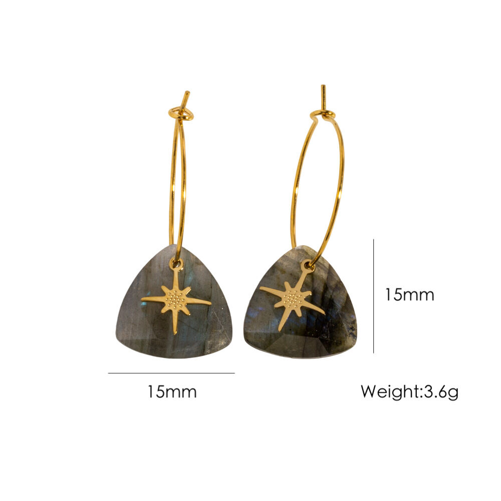 Einfache Retro-Ohrhänger aus Natursteinen in geometrischer Rechteckform und Goldfarbe – Damen-Ohrhänger aus Naturstein h5 