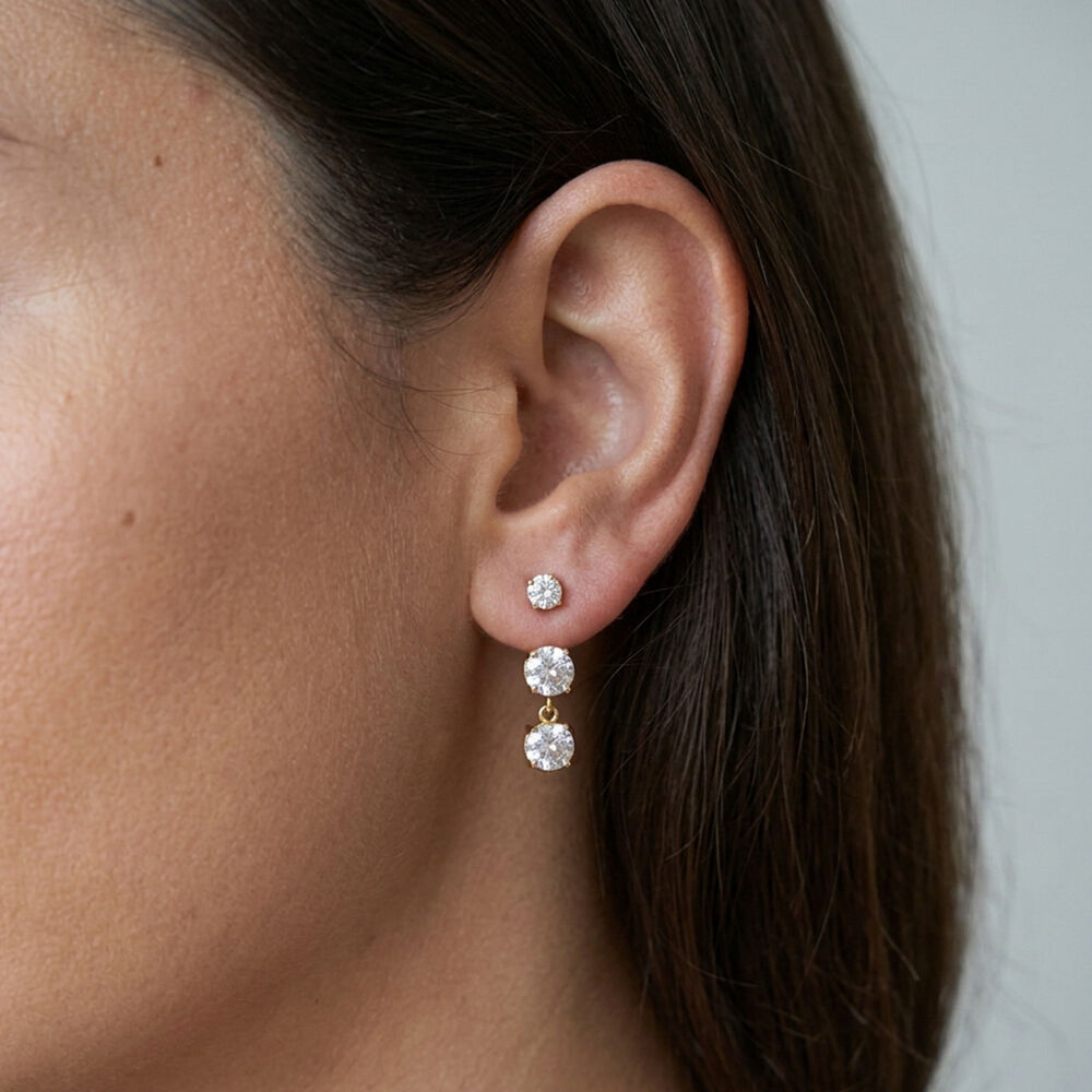Simple Circle Stainless Steel Waterproof Gold Color Zircon Women's Drop Earrings Picture4