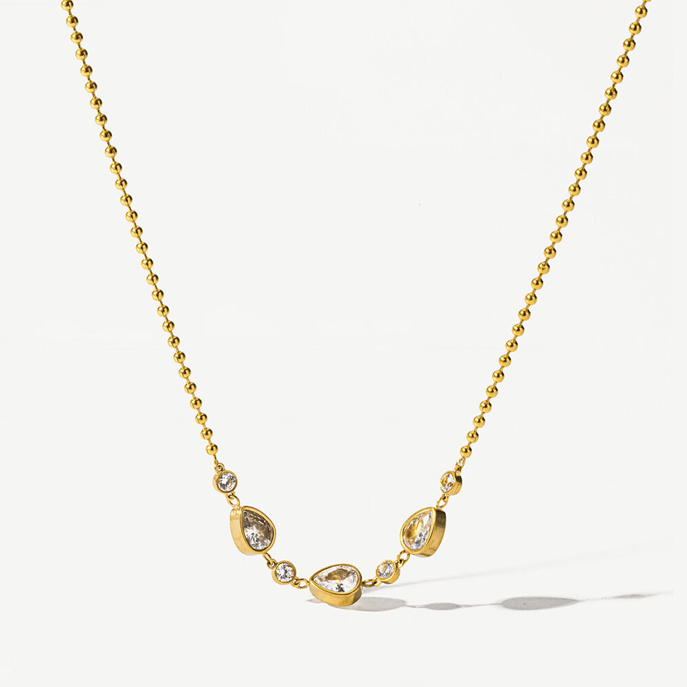 Collares con colgante de circonita color oro, elegantes y con forma de gota, de la serie Luxury Series, fabricados en acero inoxidable y resistentes al agua. h5Imagen4