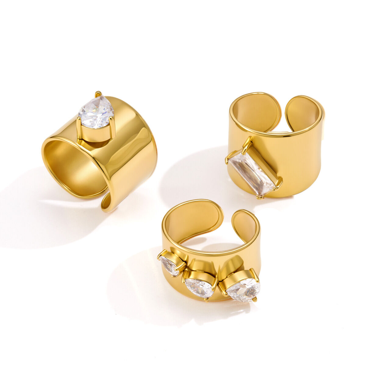 Simple Droplet Stainless Steel Waterproof Gold Color Zircon Women's Gemstone Rings Picture5