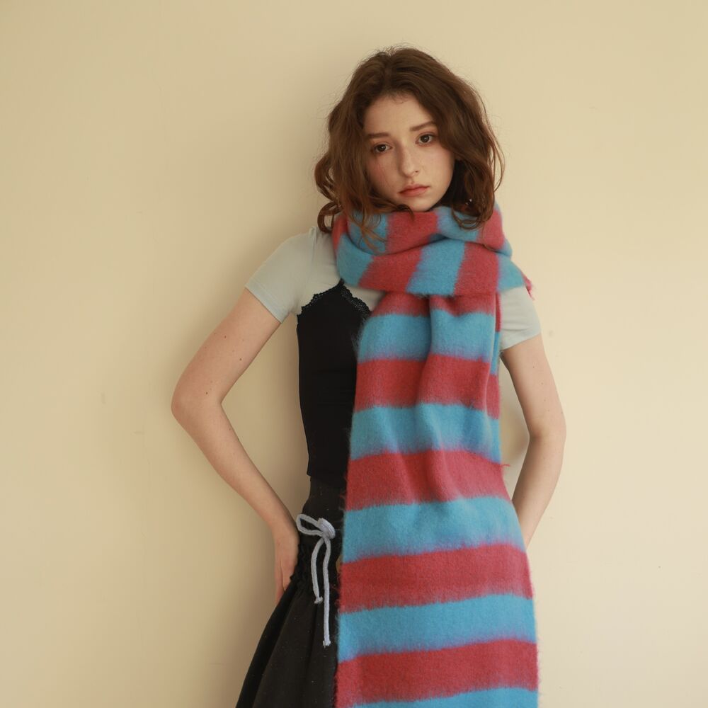 Simple Serisi Günlük Çizgili Püsküllü Karışık Renkli Yün-Polyester Karışımı Kışlık Şallar Resim4