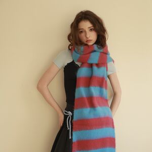 Simple Serisi Günlük Çizgili Püsküllü Karışık Renkli Yün-Polyester Karışımı Kışlık Şallar h5 Resim4
