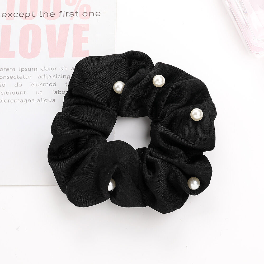 Simple Series Daily Solid Color Fabric Artificial Pearl Scrunchies