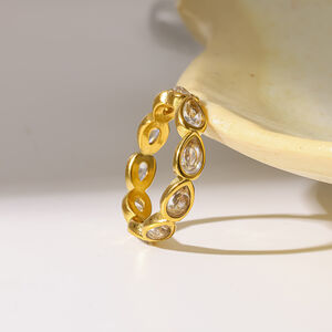 Simple Series Daily Droplet Patchwork Stainless Steel Waterproof Gold Color Zircon Statement Rings h5 Picture3